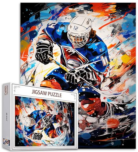1000-teiliges Puzzle für Erwachsene - Männer, die Hockey Spielen, Malen, Athleten, Graffitic, Ball, Sport, Basteln, Magisches Puzzle, Kunst, Schlafzimmer Dekoration