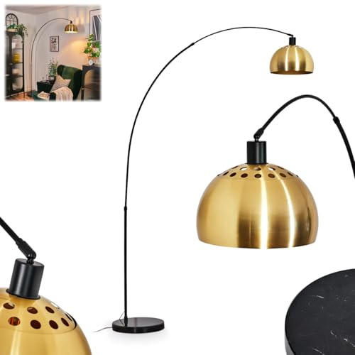 HOFSTEIN Stehleuchte Baloca, Stehlampe aus Metall m. Marmorfuß in Schwarz/Gold/Messing gebürstet, verstellbare Leuchte im Retro-Design, Fußschalter, Lichteffekt, E27, Wohnzimmer, Schlafzimmer, Büro