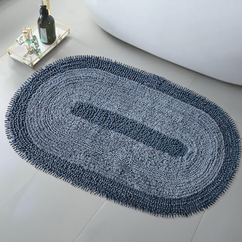 Bonny Home Oval Baumwoll-Badematte | Badezimmerteppich, Badteppich | Weiche Bad- und Duschvorleger | Für Bad, Dusche und Toilette, Maschinenwaschbar Badvorleger (Anthrazit, 60x100)