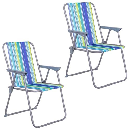 Pack 2 sillas playa y camping plegables con cierre de seguridad, estructura acero con pintura Epoxi anticorrosión, tejido loneta Oxford 600 D poliéster de rayas multicolor, respaldo mono-posición