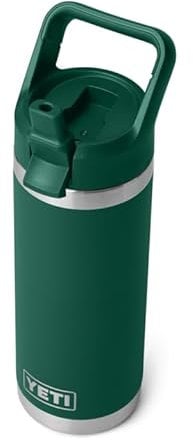 YETI Rambler C Straw Bottle, Stainless Steel Vacuum Insulated Bottle with Straw Cap, Black Forest Green, 18 oz (532 ml)
