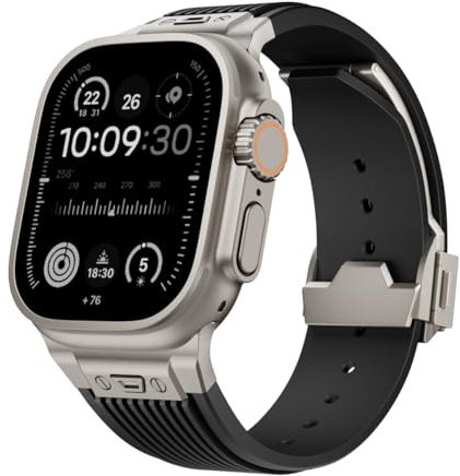 Svapo Per Apple Watch Band Ultra 2 49mm 46mm 45mm 44mm cinturino in caucciù serie 10 9 8 7 6 5 4 3 2 1 SE con connettore in metallo(D,49mm)
