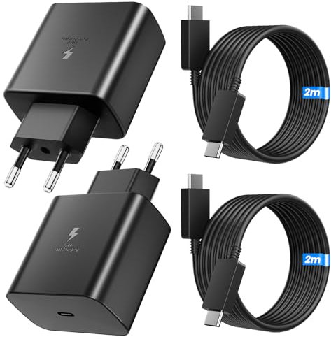 NEUTYPECHIC 2 Pezzi Caricatore USB C, Caricabatterie per Samsung Protezione Multipla, Caricatore per Samsung 45w con Cavo Lungo 2 m, Antistatico Presa USB C Compatibile per S24/S23/S22/S21/Ultra/Plus