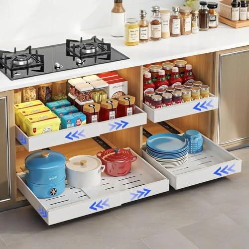 FumyFumy Cajones Extraibles para Cocina Organizador Armario Cocina, Organizadores de Cajones, Cajon Extraible Mueble Cocina Con tapete para cajón de 100cm（Uno blanco，ancho ajustable 30.5-51.5cm）