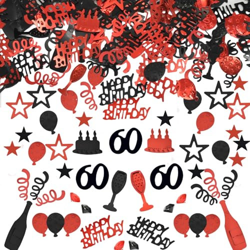 Konfetti 60 Geburtstag Deko, 60 Tischdeko Geburtstagdeko Confetti,Streudeko 60. Geburtstags Deko, Tischdeko 60 Geburtstages, Konfettis rot schwarz,Glitzer Konfetties 60 Frauen Männer