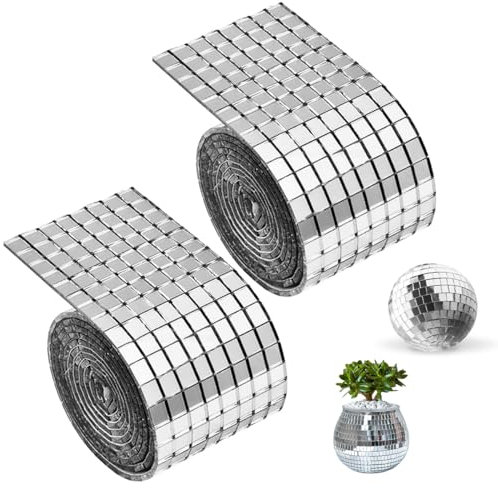 2 Rouleaux/3200 Pièces Mosaique Miroir,Facettes Disco a Coller,Carreaux de Miroir en Verre Carré 5x5 mm,Mini Miroir Mosaïque Autocollant,Mosaique Carrelage pour KTV,Bar,Décoration de Fête Disco,DIY