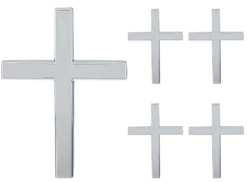 SUPERFINDINGS 5 Stück Kreuz Metall Autoaufkleber Silber 3D Auto Logo Aufkleber Jesus Christliches Emblem Für Auto Dekor Stoßstange Fenster Laptops Gepäck Außenfenster Motorrad