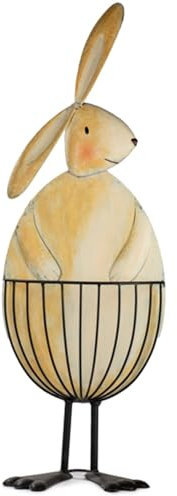 Krause & Sohn XXL Hase 80 cm mit Korb aus Metall Osterhase Beige Osternest Oster-Deko Figur Dekoration für Zuhause Eingangsbereich