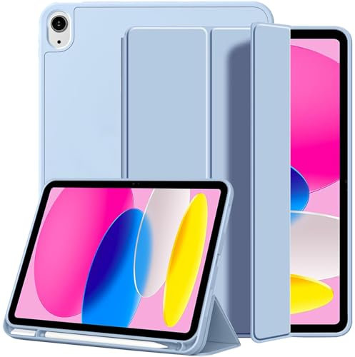 A-BEAUTY Funda Compatible con iPad (A16) 11.ª/10.ª Generación (2025/2022), con Soporte para Pencil, Protector de Pantalla, Carcasa TPU, Soporte Trifold, Auto-Reposo/Activación, Azul Claro