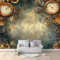 Papier Peint Panoramique 3D Style Industriel Engrenages Horloges– Décoration Murale Pour Salon, Chambre, Restaurant Or Bleu– Poster Géant Mural, Fond De Mur Tv Ou Canapé 300 X 210 Cm