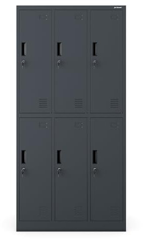 Jan Nowak Casier vestiaire 3B2A Armoire Metallique 6 Compartiments Revêtement en Poudre 185 cm x 90 cm x 45 cm Anthracite