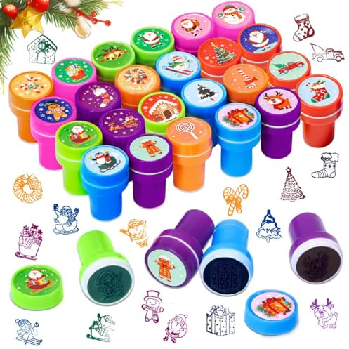 Kinder Selbstfärbend Stempel, 24 Stück Stempel Weihnachten Kinder, Selbstfärbend Stempel Weihnachten, Weihnachts Kinder Selbstfärbend für Spiel Spaß Handwerk Basteln Hobby Xmas Mitgebsel Party Favor