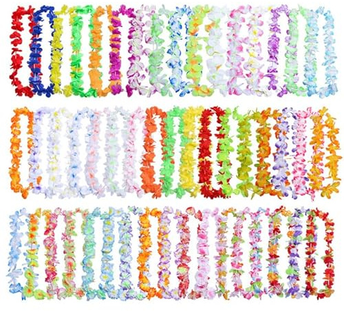 HanQZen100 Stück Hawaii-Blumenketten Set, Hawaii Girlande Blumenkette Deko für Luau Party Hawaiianischen Strandparty, Tropical Hawaii Party, Strandurlaub und Musikfestivals (Bunt-100pcs)