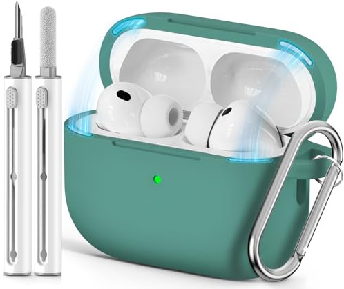 Inesore Compatible with AirPods Pro 3 Hülle - Magnetic Green | Silicone Protective Case Cover for Apple Air Pod Pro 3rd (2025), Magnetic Lid Lock Design, with Cleaning Kit