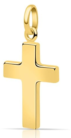 Tony Fein Goldenes Kreuz Kettenanhänger 18x36 mm 585er Vergoldet Hochglanzpoliert Made in Italy für Damen und Herren