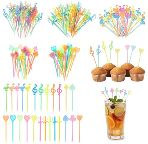 250 Pezzi Stecchini per Aperitivo,Stuzzicadenti Decorativi, Spiedini di Frutta Riutilizzabili con Forchette Colorate, Stuzzicadenti Decorativi per Cocktail Feste Barbecue Snack e Riunioni di Famiglia