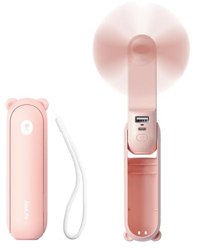 JISULIFE 3 IN 1 Handheld Mini Fan - Portable Fan & Power Bank & Flashlight, 19H Max Cooling, USB Rechargeable, Pocket-Sized for Travel, Cruise, Concerts, Makeup, 2026 Summer Gifts for Women(Pink)