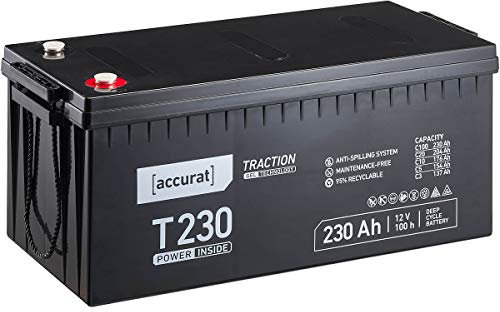 Accurat Traction T230 Pro VRLA Bleibatterie - 12V, 230Ah, +30% Startleistung, wartungsfreie, zyklenfest- Gel Batterie, USV Batterie, Versorgungsbatterie, Solarbatterie, Bleiakku für Camping, Wohnwagen
