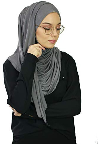 Hijab Schal zum Einfädeln, mit Öffnungen für Brille, muslimisch, Voile, für Damen Gr. One size, dunkelgrau (HE500 Gris Foncé)