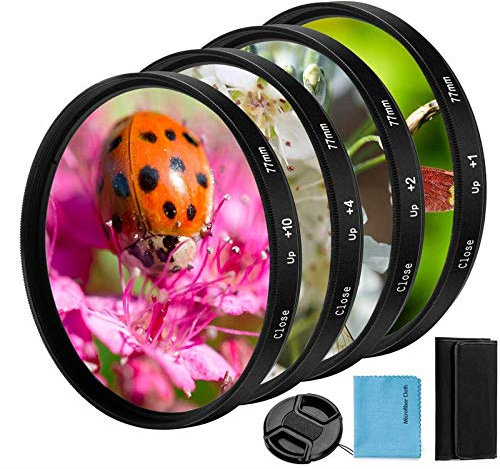 82mm Close-up Filter Kit 4 Pieces(+1,+2,+4,+10) Macro Filter Accessory Close-up Lens Filter Kit Set with Lens Filter Pouch for Canon Nikon Sony Pentax Olympus Fuji DSLR Camera+Lens Cap