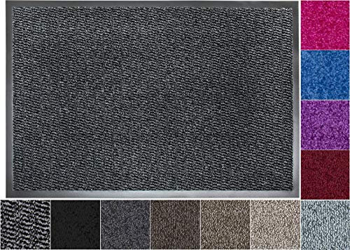 Jan Max Fußmatte, Hohe Saugfähigkeit, Sauberlaufmatte, Türmatte, rutschfest und Sicher, Einfache Reinigung, Qualität Schmutzfangmatte 90 x 150 cm in dunkel grau anthrazit schwarz