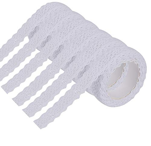 Ruban de Dentelle 6 Rouleaux Auto Adhésif Coton pour Bricolage, Artisanat, Décoration Intérieure - Cadeau 1,5 cm X 1,8 m Blanc