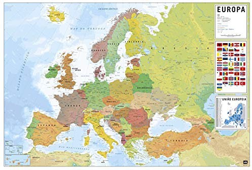 Grupo Erik Poster Karte Europa PT, Physico-Politik, Mehrfarbig, 61 x 91,5 cm