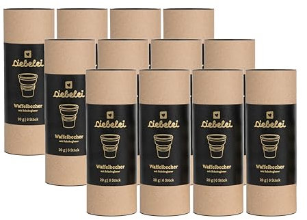 LIEBELEI - 1x 6er Pack Waffelbecher mit Schokolade - 6 knusprige Schokobecher für Eierlikör oder Eis, 2cl Eierlikörbecher, essbar mit Schokoglasur