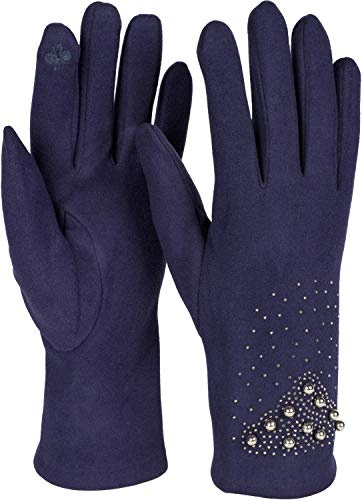 styleBREAKER Damen Touchscreen Handschuhe Strass | Edle Perlen-Applikation, Fleece-Innenfutter, leitfähige Fasern am Zeigefinger, extrem elastische Passform (16-21 cm Umfang).