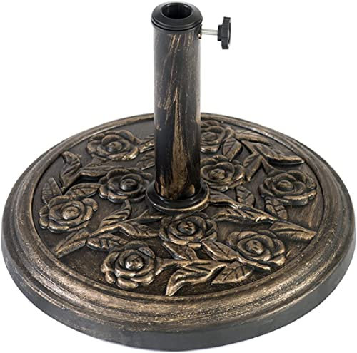 Aspect 9 Kg Iron Brass Finished Garden Parasol Base With Flower Design Umbrella Cantilever Parasol Base Stand for Patio Offset, Parasols base. (9 Kg)
