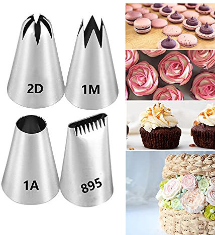 Cake Decorating Large Icing Piping Nozzle Set,4 Cake Piping Nozzles Tips Kit for Baking Cookie Cupcake Decorating
