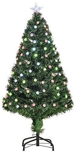 HOMCOM 4FT Pre-Lit Artificial Christmas Tree w/Fibre Optic Decorations LED Light Holiday Home Xmas Decoration-Green