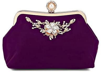 DIRRONA Élégant Femmes Sac à Main Exquis Sac de Mariage Petit Sac à Dîner Décoration Florale en Strass Pochette Réunion Annuelle Mariage Matière Velours Violet