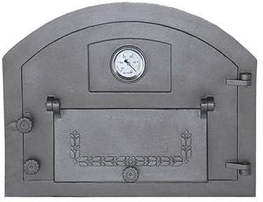 BBQrolling Puerta para horno de pizza de 610 x 480 cm, de hierro fundido, puerta abierta, puerta de horno de pan + termómetro, derecha