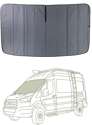VanEssential Stealth Insulated Blackout Front Windshield Window Cover Designed for Ford Transit Van Medium and High Roof Year 2015 to Current - Charcoal Gray