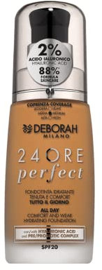 Deborah Milano - 24 Stunden Flüssigkeitsfoundation Perfect Feuchtigkeitsspendende SPF 20, N.5 Amber, 30,0 ml, 1