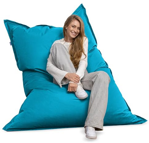 Bruni Riesen-Sitzsack Caree in Lichtblau – rechteckiger XXL-Sitzsack mit 140x180 cm und 400 l Füllung, Bean-Bag mit Innenhülle, Liegesack, Abnehmbarer Bezug, Indoor und Outdoor, aus Deutschland