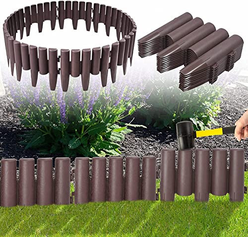 HENGMEI Rasenkanten Kunststoff Beeteinfassung 5,6m Beetumrandung in Holz Optik Mähkante 20 stücke Randsteine Palisaden Gartenzaun, Braun