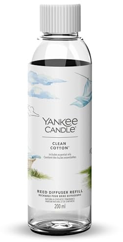 Yankee Candle Signature Nachfüllung für Diffusor mit Rattanstäbchen | Clean Cotton | 200ml | bis zu 20 Wochen Duft | Perfekte Geschenke für Frauen