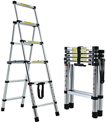 BRIEFNESS Telescoping Step Ladder Aluminum Folding Stepladder 4+5 Steps Max 150kgs Capacity A-Frame Multipurpose Ladder for Indoor and Outdoor Household