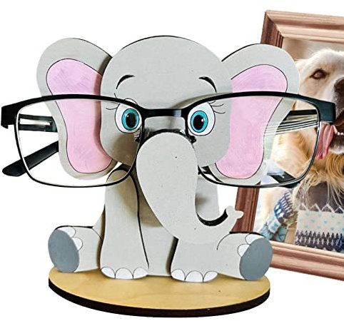 Visiblurry Brillenhalter Ständer Elefant Brillenhalter 3D Holz Brillenständer Cartoon Tier Brillenständer Lustige handgefertigte Statue für Grey Eyewear Decor