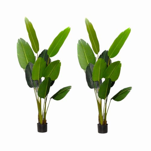 Valyria Home - Planta Artificial Ave del Paraíso - Tamaño 160 cm - Pack de 2 Plantas de Plástico Grande Interior y Exterior - Palmera Tropical Realista - Decoración del Hogar - Strelitzia Artifcial