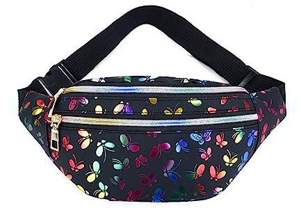 Hixingo Stylisch Bauchtasche für Damen und Herren, Schmetterling Hüfttasche Verstellbare Sport Groß Gürteltasche mit Reißverschluss für Outdoor Laufen Wandern Radfahren Gehen (31x18.5x13cm,Schwarz)
