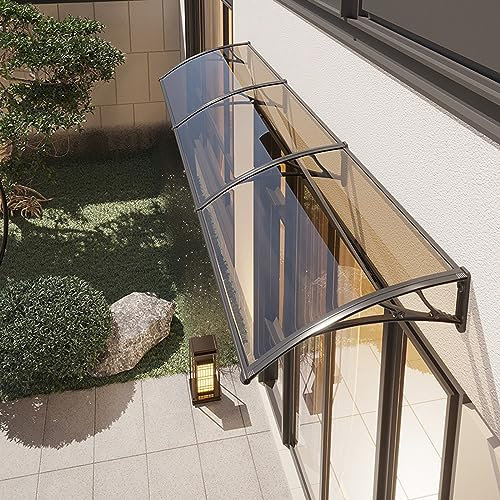 KDDEON Marquesina para Puertas y Ventanas, Toldo de Entrada, Tejadillo de Protección UV, Toldo Cubierta de Policarbonato Marrón, Marquesina Arqueada (60x150cm/24x59)