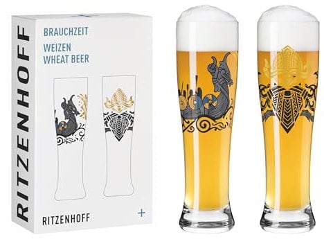 Ritzenhoff 3481010 Verre à bière de blé 500 ml - set de 2 - série Brauchzeit - motif runique, or et noir - Made in Germany