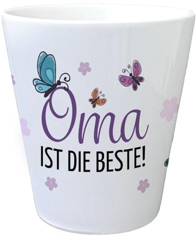 Schmetterling Blumentopf mit Spruch Oma ist die Beste EIN bunter Topf für den Garten Großmutter Übertopf rosa Blüten Blumen Dankeschön Garten
