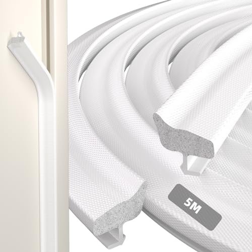 Esufeir 16.4Feet/5M White Q-Lon Kerf Door Window Seal Replacement for 3-4mm Groove,Draft Stopper Draught Excluder Gasket Strip for Door Frame,Wind Blocker Soundproofing Insulation Weather Stripping