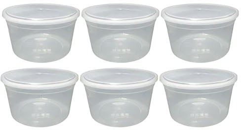 Pack of 6 X 4000ML Round Food Containers High Grade Plastic with Airtight Lid 4L Litre Large Food Storage Boxes Food Meal Prep Takeaway Food Containers For Fruit Salad, Cake Microwave and Freezer Safe