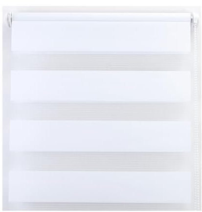 Funky Gadgets Day and Night Roller Blinds Dual Layer Fabric Zebra Blind Translucent or Blackout Vision Roller Shades No Drill Blinds Curtains for Windows and Doors White, 243W x 165H cm