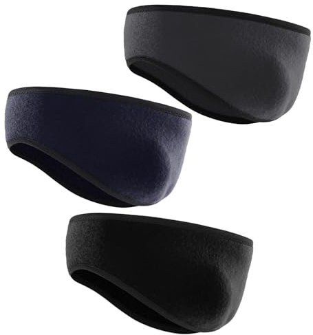 KEYRI 3 Pièces Bandeau de Sports Cache Oreille, Protege Oreille Bandeau Chaud Protège-Oreilles Chauds pour Femmes Hommes, Polaire Bandeau de Cheveux Hiver Sport Cyclisme Vélo (Noir + Bleu + Gris)